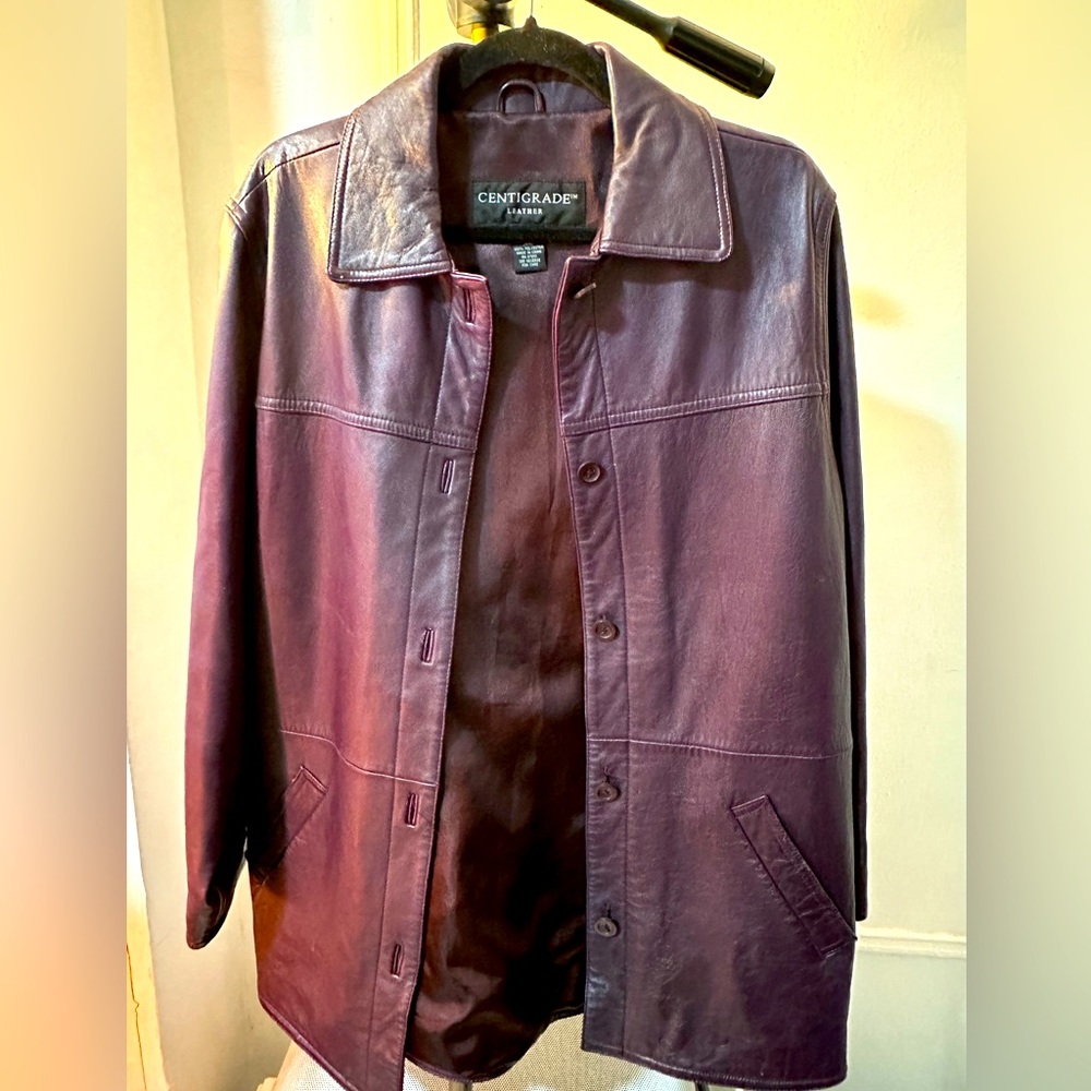 Purple leather trench